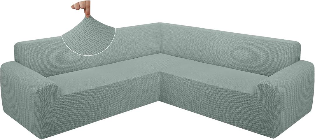 ALIECOM Extra Soft Corner Sectional Sofa Covers L Shaped Couch Cover Sectional Slipcovers with Non Slip Foams Jacquard Stretch U Shape Furniture Protector for Pets Dogs (Sage, Large)