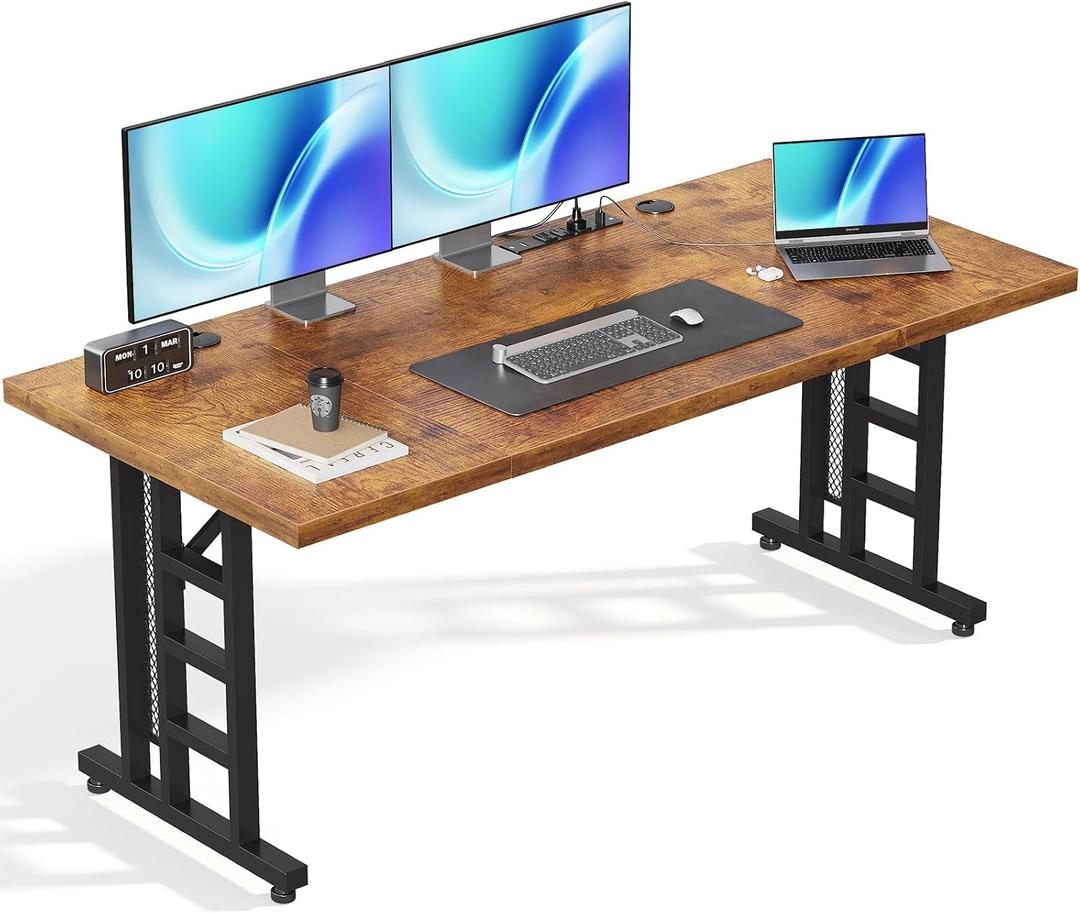 OffiGo 71 Inch Executive Computer Desk with Outlets, Rustic Brown
Office Table with 3-Piece Thick Board, Outlets And 2 Cable Holes For Home Office, Computer Workstation