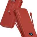 citicr Portable Charger Power Bank, 20000mAh PD20W USB C Fast Charging with Built-in Cables & Wall Plug, External Battery Bank with LED Display, Travel Essential for iPhone, iPad, Samsung Red