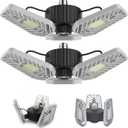 LZHOME 2-Pack LED Garage Lights, 6500Lumens E26/E27 Adjustable Trilights Ceiling Light,60W LED Light, CRI>80, 5000k Nature, Garage Lights with Adjustable Panels(No Motion Activate)