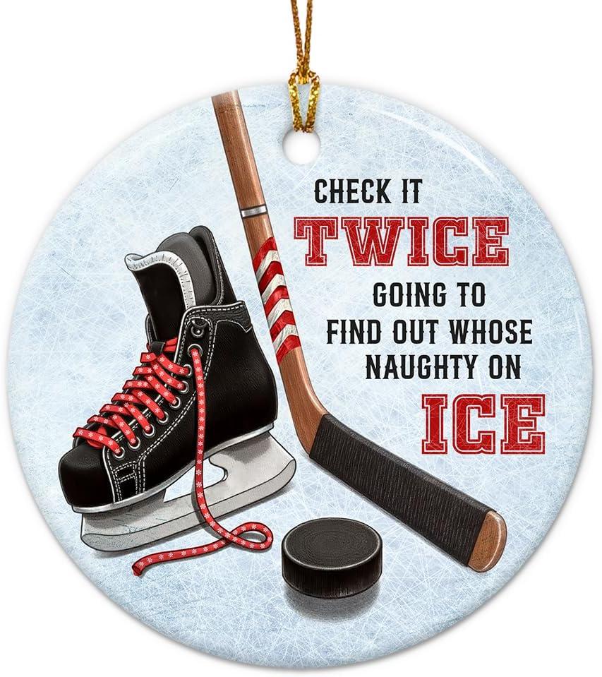 2 x Hockey Christmas Ornaments 2025 - Ice Hockey Gifts for Players, Coach, Fans, Ceramic Sports Ornament for Christmas Tree, Gift-Ready Keepsake for Hockey Enthusiasts, Family, Friends