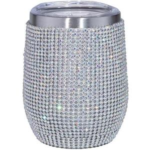 Water Bottle Wine Tumbler with Bling Diamonds, 12oz Tumbler Rhinestone for Wine Glass Tumbler Girls Trip Cups, Straw, Straw Brush and Cup Brush for Wine Coffee Cocktails Champaign, AB