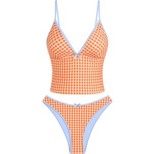 ZAFUL Women's Spaghetti Strap Tankini Swimsuits V Neck Tummy Control Tie Side Thong Bikini Swimsuits 2 Piece Bathing Suits (Large) Color: 2-a-orange