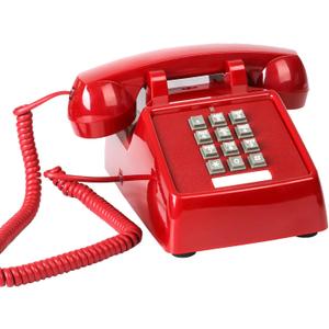 Sangyn Vintage Corded Phones for Landline Old Telephone with Mechanical Ringer Receiver Volume Adjustable Retro Analog Desk Phone for Home House School, Red