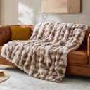 Fluffy Faux Rabbit Fur Bubble Queen Blanket,Tie Dye Brown,90"x90"