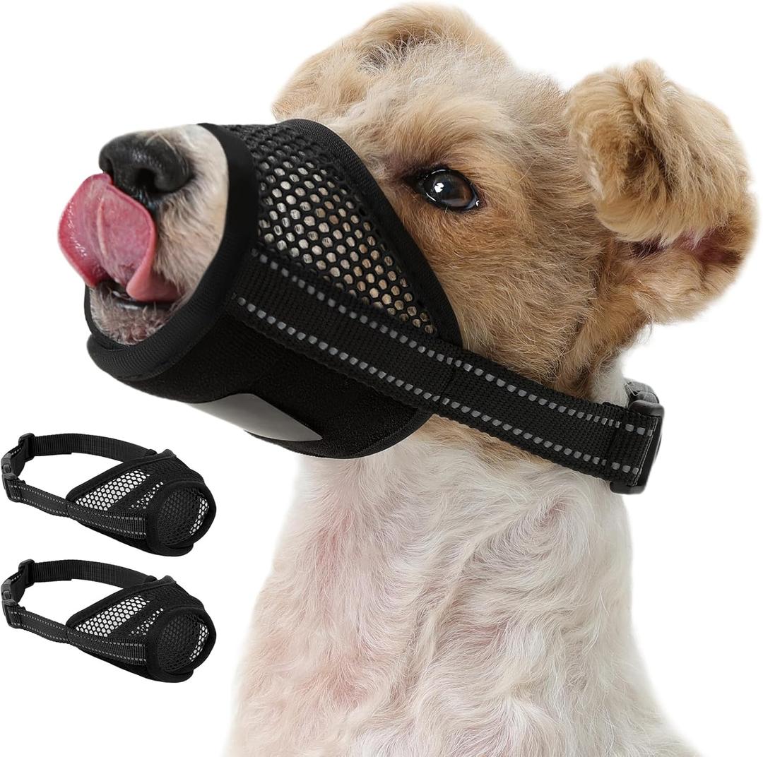 Pezluxe 2-Pack Dog Muzzle, Soft Air Mesh Muzzle Anti Biting Barking Chewing, Secure & Breathable Drinkable Pets Muzzles with Adjustable Strap, for Small Medium Large Dogs (Black-S)