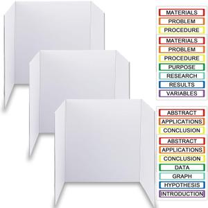 Trifold Display Boards with Colorful Self-Adhesive Sheets  24 x 16 Inch Tri-Fold Corrugated Presentation Boards for Science Fairs, Complete Poster Board Kit