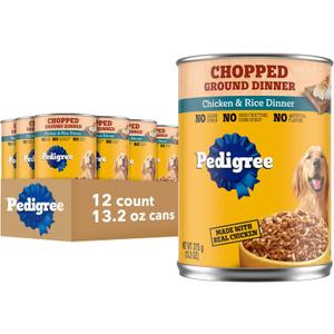 Pedigree Chopped Ground Dinner Adult Soft Wet Dog Food Chicken & Rice Dinner, 13.2 oz. Cans 12 Count
