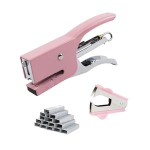 Aacehlh Small Hand-held Stapler Set, 15 Sheet Capacity, Includes 750Pcs Staples and A Staple Remover, Mini Desktop Stapler for Office, School, Home or Travel Use. (Pink)