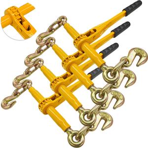 KJE 4Pack Ratchet Chain Binders 3/8'' - 1/2'', Heavy Duty Ratcheting Binder WLL 9,200 Lbs, G70 Hooks and Adjustable Length, for Grade 70-80 Chains, Tie Down, Hauling, Towing