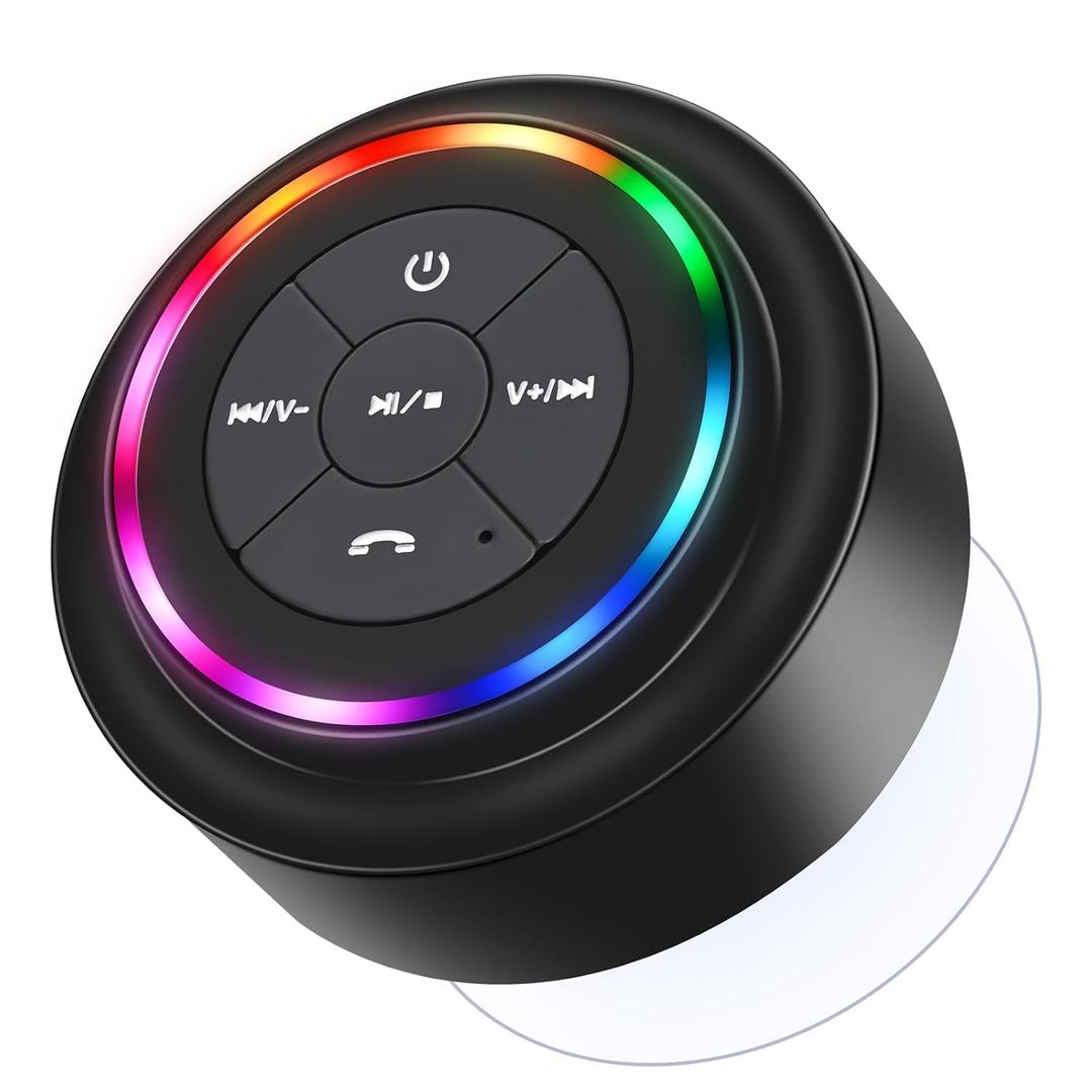HAISSKY Bluetooth Shower Speakers, Portable Wireless Speaker with Suction Cup, IP67 Waterproof Speaker with LED Light, Pairs Easily to Phones, Tablets, Computer, Gift for Men & Women