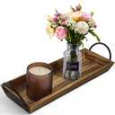 Aglary Wooden Candle Tray, Pillar Candle Holder with Black Metal Handles, Rectangular Centerpiece for Rustic Dining Table,Home Decor Accessories for Kitchen Counter，Coffee Table, Fireplace