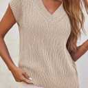 Saodimallsu Womens V Neck Short Sleeve Sweater Summer Lightweight Cap Sleeve Casual Loose Knit Pullover Tank Tops, L