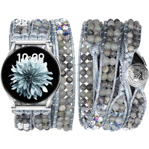 JR.DM Boho Beaded Handmade Braided Bracelet Band Women 20mm Compatible with Samsung Galaxy Watch 7/6/5/4/Active 2/4 Classic/6 Classic/5 Pro/FE 40mm 42mm 43mm 44mm 45mm 46mm 47mm