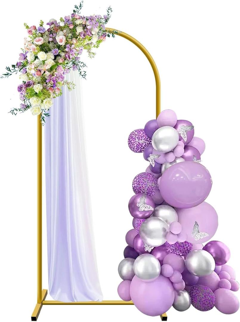 6 ft Arch Backdrop Stand, Wedding Arch Frame, Stable Metal Background Stand with Square Base Ground Nails, for Birthday Party Baby Shower Garland Decoration, Gold
