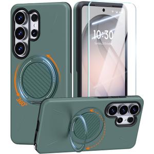 JAME for Samsung Galaxy S26 Ultra Case, Ring Holder Stand Kickstand, Dual Layer Shockproof Protective Cover with Screen Protector, Magnetic Accessory Friendly Galaxy S26 Ultra Phone Case 6.9", Green