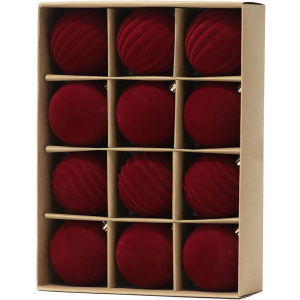 Senjie 3.15inch Burgundy Velvet Christmas Ornaments Balls Flocked Christmas Tree 12PCS Plastic Balls Xmas Hanging Ornaments Decoration Red