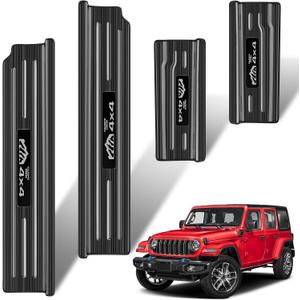 4PCS Door Sill Guards for Jeep Wrangler 2018-2025 JL JLU & 2020-2025 Gladiator JT Accessories, Stainless Steel Door Sill Protector,Unlimited Sport Sahara Rubicon 4 Door