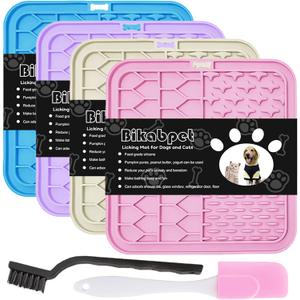 Lick Mat for Dogs and CatsCat Licking Pad with Suction Cups for Dog Anxiety ReliefDog Peanut Butter Lick Pads for Dogs Perfect for Bathing Grooming,Slow Feeders for Dogs and Cats,4Pack (pink+purple+blue+beige)