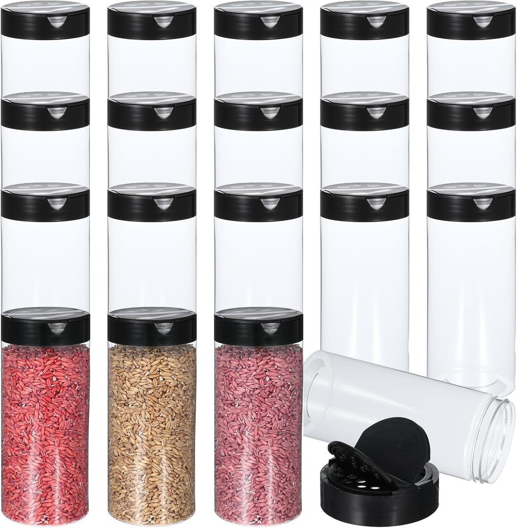 Kifmurase 20 Pcs Plastic Spice Jars Containers, 16 oz Spice Bottles Clear Reusable Large Empty Seasoning Jars with Shaker Lids for Kitchen Storage Seasoning Powder Cabinet