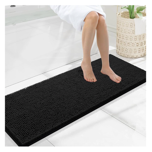 Smiry Luxury Chenille Bathroom Rugs 47x17, Extra Soft and Absorbent Shaggy Bath Mat, Machine Washable, Non-Slip Plush Carpet Runner for Tub, Shower, and Floor, Home Decor Accessories, Black