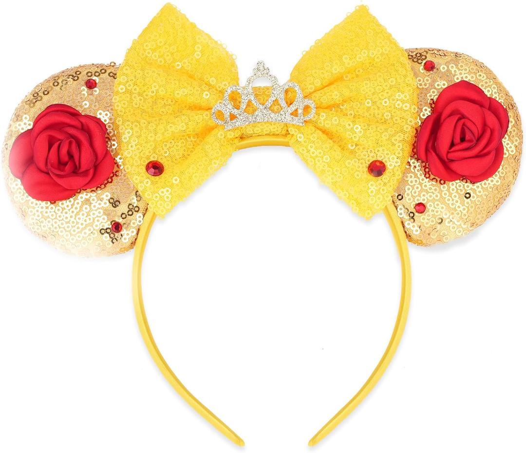 YUNISS Mouse Ear Headbands,Sparkle Mouse Ears Headband for Women Girls Cartoon Princess Costume Cosplay Decoration(belle)