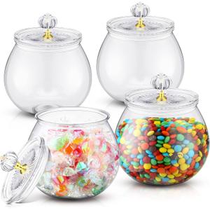 Nuogo 4 Pcs Plastic Candy and Cookie Jars with Lids Clear Cookie Container Candy Jars Large Airtight Apothecary Storage Organization for Wedding Home Kitchen Bar(30 oz)
