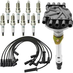 12570425 Ignition Distributor with Platinum Spark Plugs & Wires Set Compatible with GMC Yukon Savana Cadillac Escalade Chevrolet C1500 Tahoe/Isuzu NPR V8 5.7L 5.0 Replace# GM01 93441558 DST1829