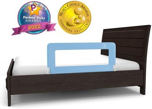 ComfyBumpy Bed Rail for Toddlers | Bed Rails for Kids, Twin, Full, Queen & King Size Bed - Adjustable Toddler Bed Rail Guard - Swing Down Baby Bed Side Rail - Blue, Regular (35.5" x 19.5"), Pack of 1