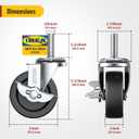 HOLKIE Caster Wheels 3 inch Locking Stem Casters, 3/8" -16 x 1-1/2" (Stem Diameter 3/8", Stem Length 1-1/2") Threaded Stem Casters Swivel Casters Set of 4 Heavy Duty Castors Black