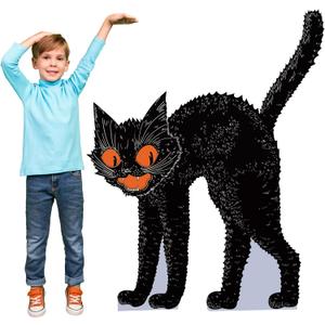 Leinuosen 1 Pcs 47 H Halloween Black Cat Cardboard Cutout Stand Ups Vintage Black Cat Decoration Halloween Party Lifesize Cardboard Retro Photo Props for Horror Party Decoration