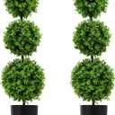 3FT Artificial Boxwood Topiary Tree in Pot,2 Pack Faux Topiary Trees for Front Door Porch Home Living Room Garden,Fake Outdoor Plant Boxwood Ball for Indoor&Outdoor 2, Eucalyptus