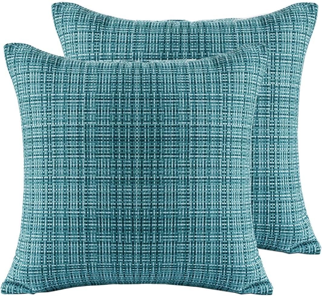 Outdoor Throw Pillow Covers, Linen Waterproof Throw Pillow Cases for Outdoor Patio Porch Farmhouse Garden Balcony Couch< 17"x17" Inch(2 Pieces) Green