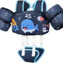 Vvinca Toddler Swim Vest for Kids 13-30-50 lbs Boys Girls Puddle Kids Jumper Toddlers Pool Floaties Jacket with Adjustable Crotch Strap Sleeves Shoulder for 1-5 Years Old Baby Infant Learn to Swimming (02 Deep Blue Whale)