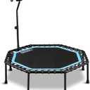 ONETWOFIT 51" Silent Trampoline with Adjustable Handle Bar, Fitness Trampoline Bungee Rebounder Jumping Cardio Trainer Workout for Adults Blue