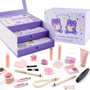 Glam Code Girls Makeup Gift Set for Teens, Happy Birthday Box, Makeup Kit for Teenager Girls, Birthday Surprise 24 Pcs Mystery Makeup Box with Mirror #Purple