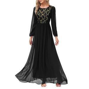 Women's Sequin Evening Dresses Long Sleeves Crewneck Floor Length Chiffon Formal Ball Gowns Dress, Size L