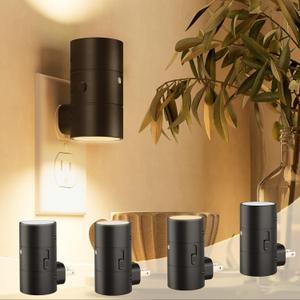 NIORSUN Night Lights Plug into Wall, Dimmable with 3 Color Modes & Auto On/Off Sensor, Ultra-Slim Nightlight for Hallway, Bathroom, Bedroom, Nursery, Kitchen (4 Pack, Black)