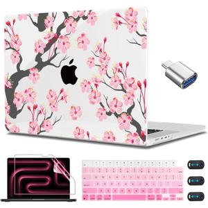 CISSOOK Cherry Blossoms Hard Shell Case for MacBook Pro 14 inch M5 A3434 M4 A3112 A3185 A3401 M3 A2992 A2918 M2 A2779 M1 A2442, Cherry Floral Cover with Keyboard Cover for 2021-2025 Pro 14.2