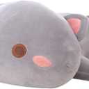 Cat Stuffed Animals, Soft Cat Plush Pillow Kawaii Kitten Stuffed Animal Toy Gifts for Kids (Grey Round Eyes, 13.7")