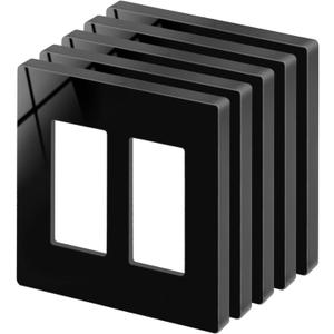 BESTTEN 5 Pack 2-Gang Black Screwless Wall Plate, Decor Outlet Cover, Decorative Switch Cover, Unbreakable Polycarbonate Switch Plate, H4.69" x W2.91", Gloss
