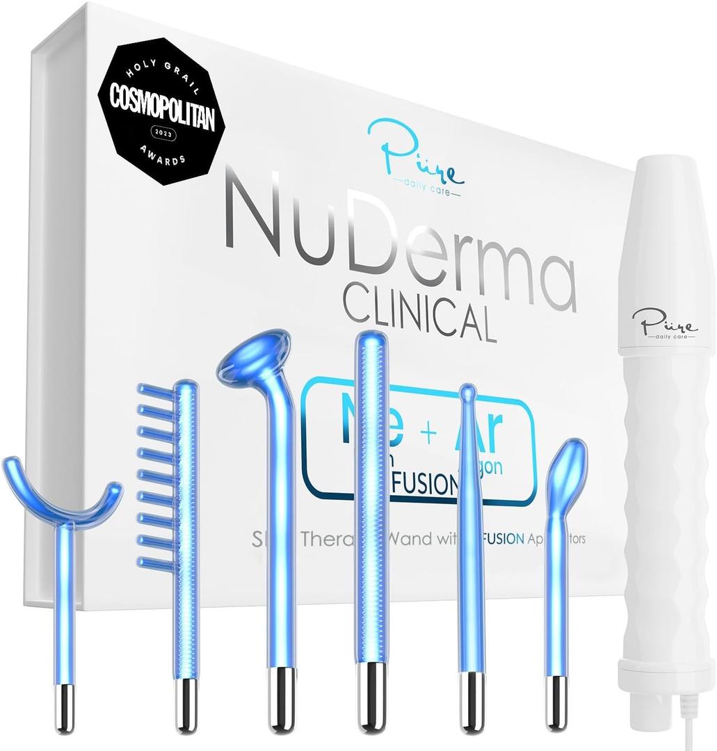 NuDerma Clinical Skin Therapy Wand - Portable Skin Therapy Machine w 6 Fusion Neon + Argon Wands  Anti Aging - Clarifying - Skin Tightening & Radiance - Wrinkle Reducing