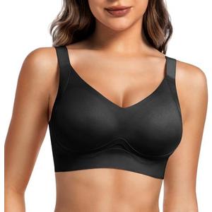 PURILINE Women's Wireless Bra, Seamless Soft Push Up Bralettes, No Underwire Comfortable Full Coverage Everyday Bra (Black,Large)