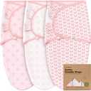 3-Pack Organic Baby Swaddle Sleep Sacks - Swaddles for Newborns, Infant 0-3 Months, Baby Girls, Boys, Soft & Snug Newborn Sleep Sack, Nursery Swaddling Blankets (Blossom)