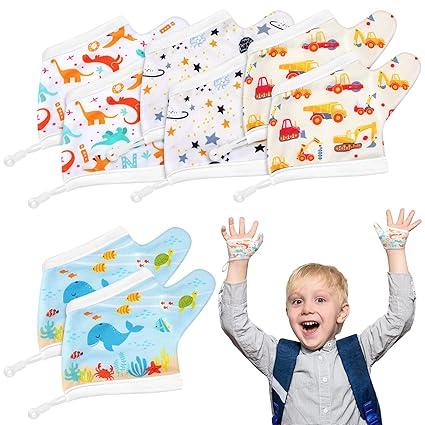 Seematn 2 Pairs Thumb Sucking Stop for Kids Breathable Thumb Suck Guard for Baby Toddler Stop Sucking Fingers Nail Biting Gloves(3-6 Years,Dinosaur)
