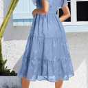 Maternity Dress for Baby Shower - 2025 Photoshoot Pregnancy Summer Midi Casual Flutter Sleeve Dress (S, Blue)