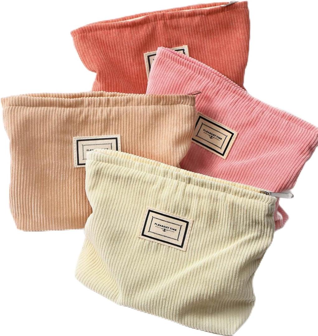 Sanwuta 4 Pack Velvet Makeup Bag Cosmetic Bag for Women Large Capacity Corduroy Pouch Zipper Canvas Travel Toiletry Purse Make up Organizer Case Accessories(Elegant Color,Plaid)