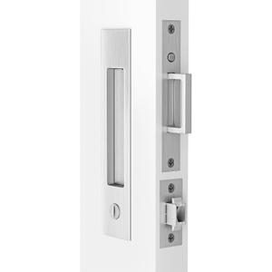 Dontay Pocket Door Handle and Edge Pull, Narrow Modern Rectangular Keyed Entry Function, Recessed Sliding Door Hardware for 1 3/8 to 2 3/16 Thickness Door (Privacy Lock, Brushed Nickel, 1 Pack)