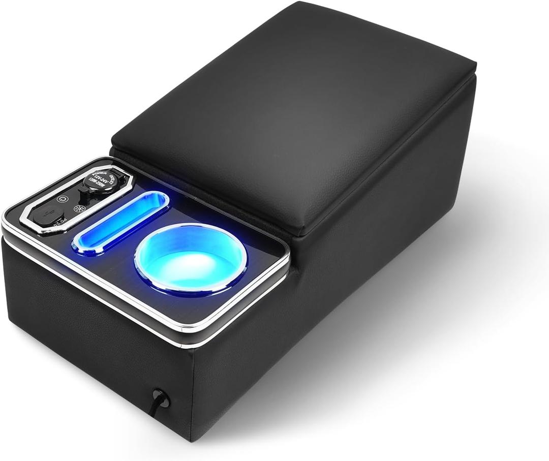 Car Center Console, Universal Bench Seat Consoles, Truck Seat Organizer and Storage, Cup Holder&Phone Holder for Small Car, Truck, Minivan (Small Center Console)