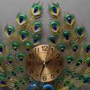 Large Peacock Wall Clock Silent Non-Ticking,3D Creative Luxury Decorative Wall Clocks Peacock Clocks Mid Century Big Wall Clocks for Living Room Bedroom Dining Room Decor,Dia 28 inch (Gold&green&blue)